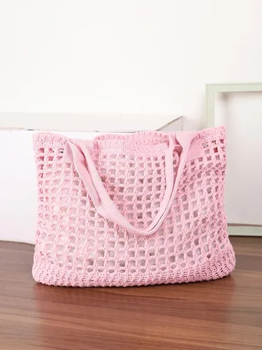 Miniatura 60 de ENBEI Bolsa de playa para mujer, diseño hueco de punto de ganchillo, elegante para la playa, viajes y uso diario