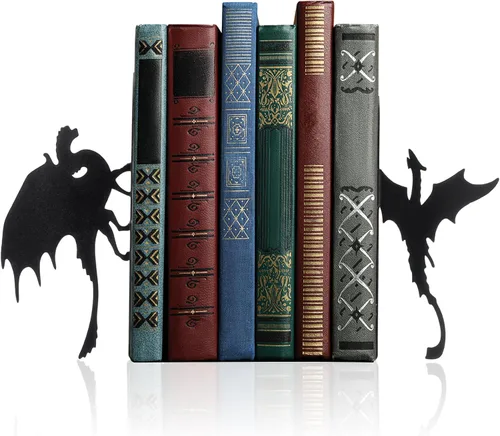 Miniatura 16 de Geelin Juego de 2 sujetalibros de metal con diseño de murciélago gótico para estantes, estantería, oficina en casa, escritorio, decoración