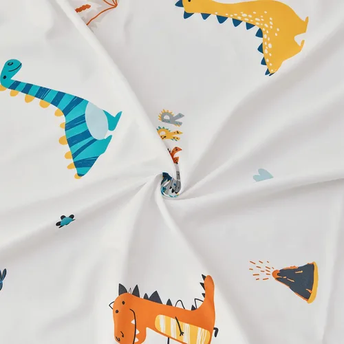 Miniatura 6 de beeweed Juego de ropa de cama de dinosaurio de 4 piezas para niños y niñas, diseño de 2 lados, incluye 1 edredón, 1 sábana bajera, 1 sábana encimera