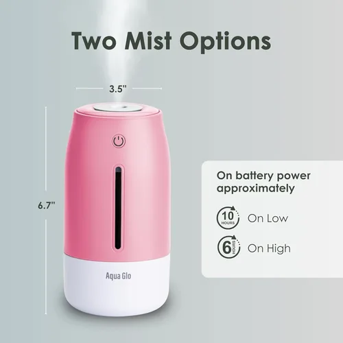 Miniatura 7 de Aqua Glo - Humidificadores portátiles personales para dormitorio, humidificador ultrasónico de niebla fría con batería recargable integrada. Cuarzo
