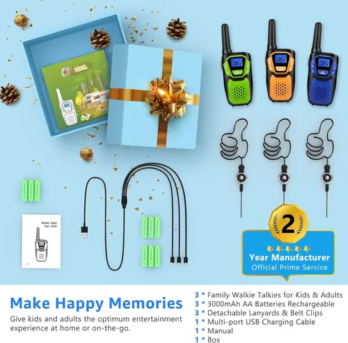 Miniatura 7 de Topsung Walkie Talkies para Niños Recargables Walkie Talkie para Adultos de Largo Alcance FRS Radio de 2 Vías Paquete de 3 con Cordón, Batería NOAA