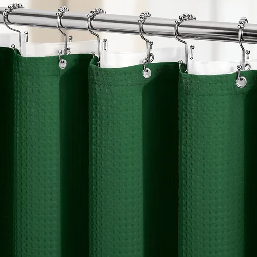 Miniatura 15 de Dynamene Cortina de Ducha Extra Larga - Cortina de Ducha de Baño de Tela Gruesa con Peso de Tejido Gofre de 96 Pulgadas de Largo, Juego de Cortina