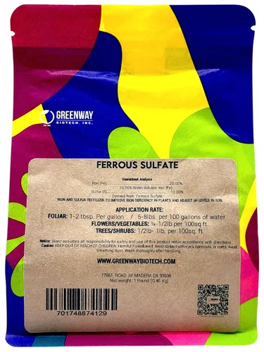 Greenway Biotech, Inc. Fertilizante ferroso de sulfato heptahidrato incluye 20% hierro (Fe) 12% azufre y 100% polvo soluble en agua, fertilizante