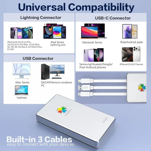 Miniatura 3 de iDiskk APPL-e - Disco duro externo certificado de 2 TB para iPhone, iPad, teléfonos Android, MacBook, Copia de seguridad automática, fotos, videos