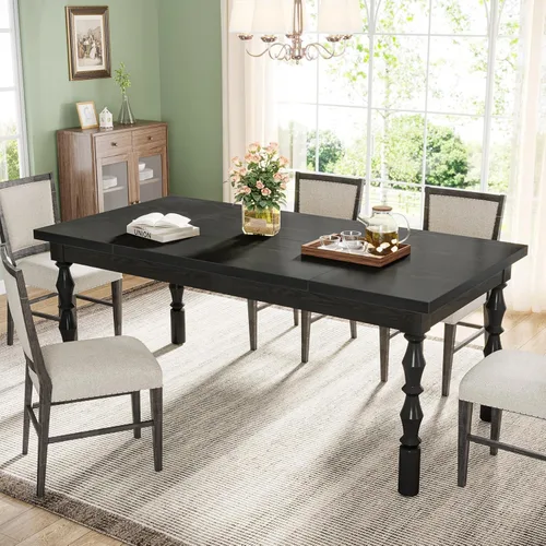 Miniatura 5 de Tribesigns Mesa de comedor de madera negra para 4 a 6 personas, mesa de cocina rectangular grande de 62 pulgadas, mesa de comedor moderna, muebles