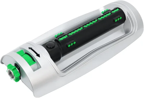 RESTMO Aspersor turbo oscilante, aspersor de riego para patio grande con 21 boquillas duraderas, base pesada, ancho y cobertura de rociado