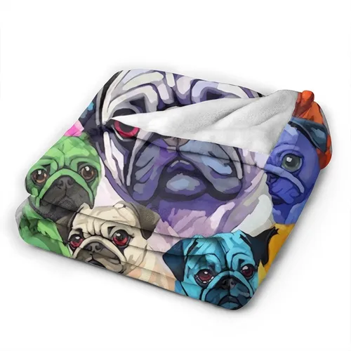 Miniatura 4 de Dujiea Manta de franela colorida con diseño de cachorros de perro carlino divertido de 40 x 50 pulgadas, manta súper suave y ligera para sofá