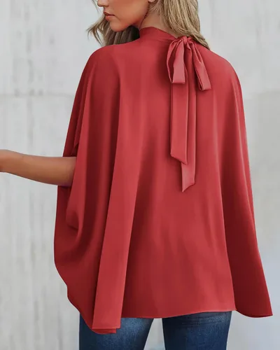 Miniatura 21 de BTFBM Blusas de verano para mujer, cuello alto falso, manga murciélago, holgadas, dobladillo alto y bajo, blusas informales de gran
