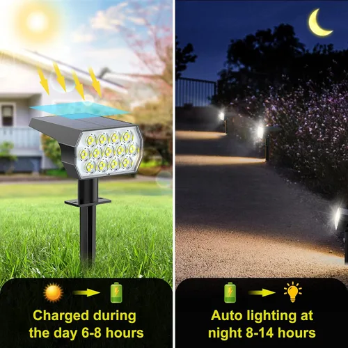 Miniatura 4 de Focos solares para exteriores, [paquete de 8/65 LED] 2 en 1, focos solares para paisajes, 3 modos de iluminación, luces solares para jardín, luces