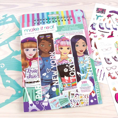 Miniatura 3 de Make It Real Cuaderno de bocetos de diseño de moda: estilo urbano - Libro para colorear con diseño de moda inspirador para niñas - Incluye cuaderno