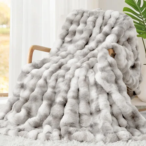 Miniatura 18 de Touchat - Manta de lujo de 1000GSM de pelo sintético de conejo, cobija súper pesada y cálida y acogedora para sofá, cama, sillón, esponjosa, Blanco