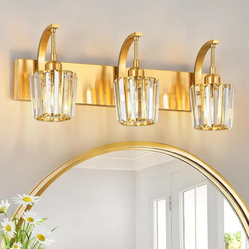 Miniatura 17 de Luces de tocador de cristal de 3 luces negras para tocador de baño, modernas lámparas de baño de cristal sobre espejo de 23.62 pulgadas de largo