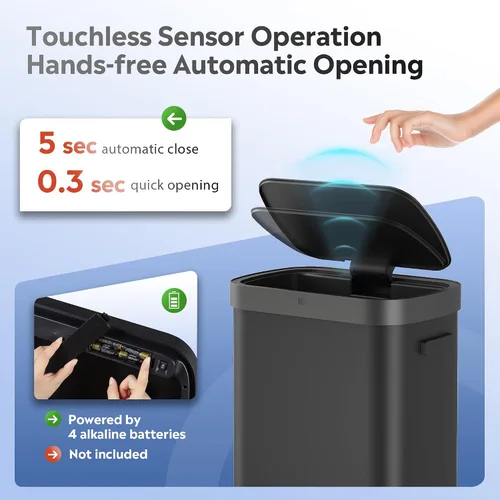 Miniatura 5 de WLIVE Bote de basura de 13 galones, 50 litros de gran capacidad con sensor de movimiento automático, cubos de basura sin contacto con indicador LED