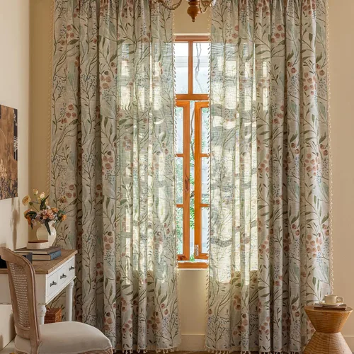 Miniatura 19 de Cortinas florales de granja semiopacas para sala de estar, de 63 pulgadas de largo, mezcla de lino y algodón, paneles de cortina de ventana cortos
