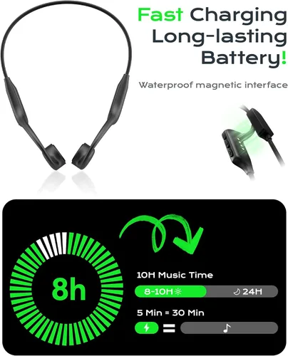 Miniatura 3 de DEMICEA Auriculares deportivos de oído abierto, auriculares inalámbricos de conducción ósea de silicona suave, graves potentes, duración de 10