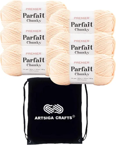 Miniatura 31 de Premier Yarns Parfait Chunky Mushroom 1150-41 (6 madejas - mismo lote de tinte) Peso S Bulky #6 Hilo de poliéster para ganchillo y punto con bolsa