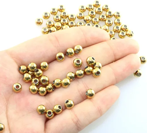 Miniatura 2 de Paquete de 100 cuentas espaciadoras redondas lisas de acero inoxidable 304 de 0.236 pulgadas (0.236 in), cuentas sueltas sin costuras para hacer