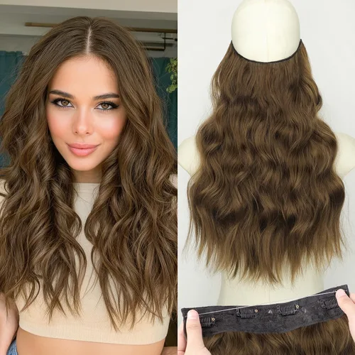 Miniatura 12 de KooKaStyle - Extensiones de cabello con hilo invisible, diadema transparente, ajustables, 4 clips fijadores, cabello largo y ondulado de 12