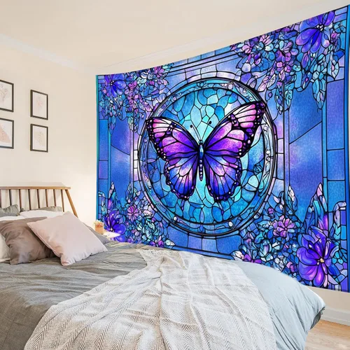 Miniatura 15 de HVEST Tapiz de lobo púrpura azul psicodélico cielo estrellado tapices luna y montañas paisaje natural para colgar en la pared para dormitorio, sala