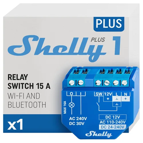 Shelly Plus 1 UL | Interruptor de relé inteligente WiFi con contactos secos | Automatización del hogar | Puerta de enlace Bluetooth | Compatible con