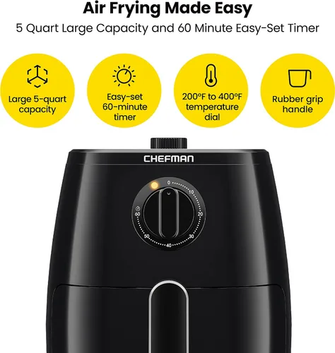 Miniatura 2 de Chefman TurboFry - Freidora de aire de 2 cuartos de galón, cesta y bandeja apta para lavavajillas, utiliza poco o ningún aceite para alimentos Negro