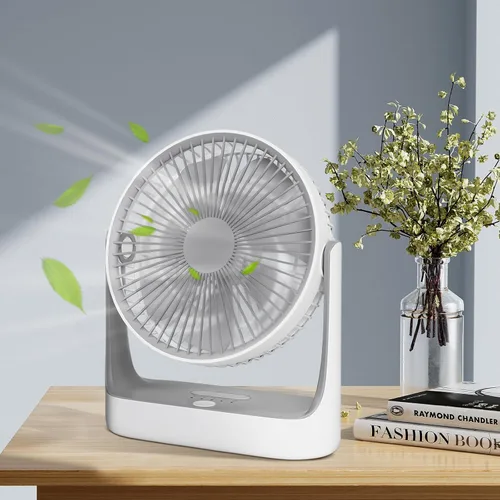 Miniatura 3 de Magshion Ventilador de escritorio USB de 7 pulgadas, ventilador de mesa de batería recargable 3 en 1 de 4000 mAh con luz nocturna, ángulo