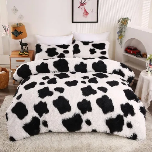 Miniatura 11 de chovy Juego de edredón de pelo sintético teñido anudado negro, gris y blanco, tamaño King, juego de cama de 3 piezas, ultra suave, franela de felpa