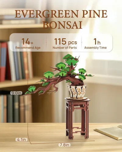 Miniatura 3 de Rowood Rompecabezas de madera 3D para adultos, Día de la Madre, árbol bonsái de pino, colección botánica, juego de construcción para decoración
