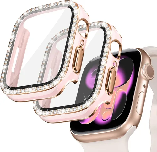 Miniatura 17 de Goton - Pack de 2 Fundas Bling para Apple Watch con Protector de Pantalla 40mm SE 3/2/1, Series 6/5/4, Funda con Purpurina para Mujer con Diamantes
