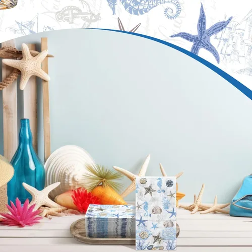 Miniatura 7 de Jetec 100 servilletas de papel de playa costeras para baño, desechables, para invitados, náutico, océano, mar, azul, estrella de mar, toallas
