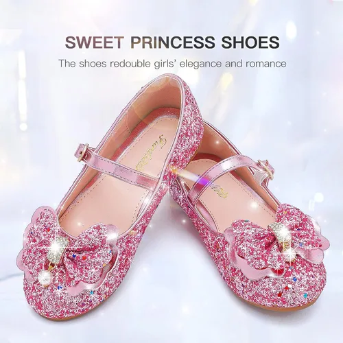 Miniatura 3 de Furdeour Zapatos de vestir para niñas, zapatos de ballet de princesa con purpurina para boda, fiesta, boda, fiesta, dama de honor, zapatos planos