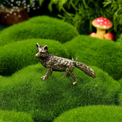 Miniatura 3 de Mini figura de zorro de latón pequeño, figura de zorro dorado de latón macizo para estante de escritorio, decoración del hogar, escultura pesada