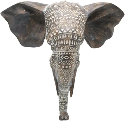 Miniatura 2 de OTARTU Escultura de busto de pared de elefante africano de 11 pulgadas de alto, tallada, cabeza de elefante noble para colgar, decoración de pared
