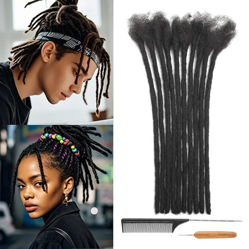 Miniatura 9 de Extensiones de Rastas de Cabello Humano 0.4cm de Grosor 4 Pulgadas 20 Hebras 100% Cabello Humano Real para Hombres/Mujeres/Niños Completamente