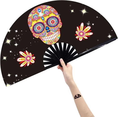 Abanico grande plegable de mano para baile de línea, abanico de clic para botas en el suelo, para baile, fiesta, decoración, festival (Alien)