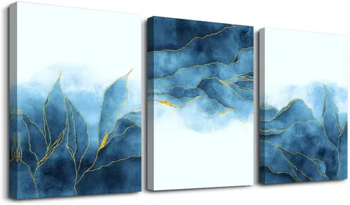 Miniatura 20 de Lienzo con temática de vida oceánica azul, pinturas artísticas de pared para sala de estar, obras de arte de pared, animales marinos, caballo
