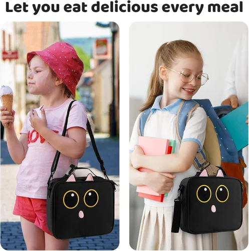 Miniatura 7 de Lonchera Aislante de Gato Negro lonchera para Adolescente Niña Niño Niña Caja Bento Reutilizable Gran Capacidad Portátil Impermeable A Prueba