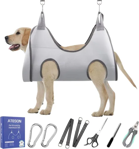 Miniatura 32 de ATESON Hamaca de Aseo para Mascotas con Cortauñas/Recortadores de Uñas/Tijeras de Aseo, Arnes de Aseo para Perros para Recortar Uñas, Correa de Aseo