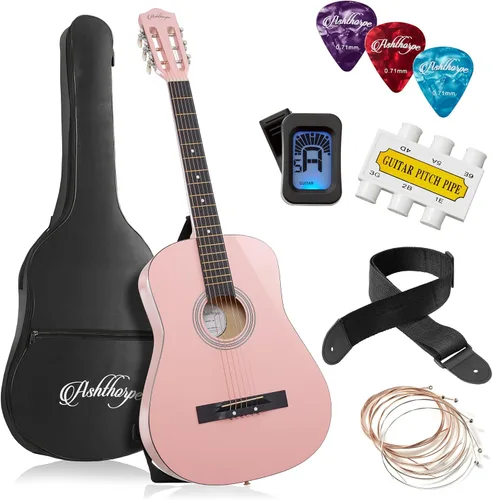 Miniatura 24 de Ashthorpe - Paquete de guitarra acústica para principiantes de 30 pulgadas (negro), kit básico de iniciación con funda, cuerdas, correa, afinador