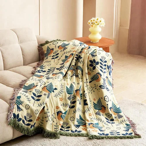 Miniatura 8 de LUTBM Manta bohemia 100% algodón suave con diseño de pájaros y flores, doble bordado, transpirable, para verano, 50 x 60 pulgadas, para todas
