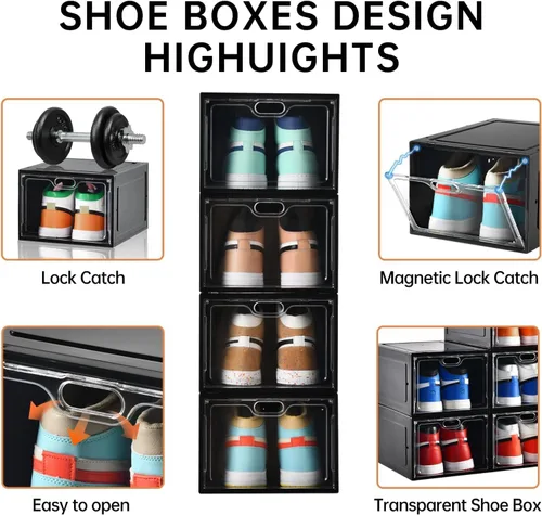 Miniatura 5 de INSTY Paquete de 12 cajas grandes de almacenamiento de zapatos, organizador de almacenamiento de zapatos transparente con puerta magnética