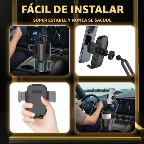 Miniatura 6 de Soportes de teléfono para tu coche, expansor de portavasos universal 2 en 1 con base ajustable y soporte para teléfono, brazo largo con soporte