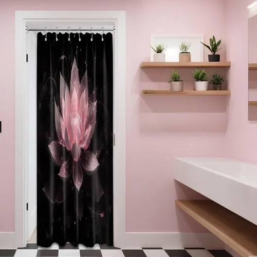 Miniatura 54 de Cortina de ducha con flores de loto negro y azul para decoración de baño, juego de cortinas decorativas de baño con estampado floral, tela