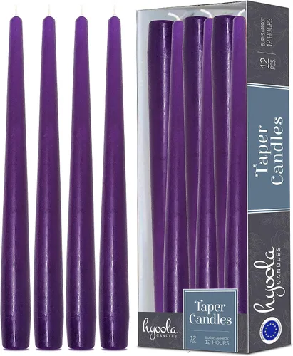 Hyoola Velas cónicas altas – Velas cónicas sin goteo color morado de 14 pulgadas – 12 horas de tiempo de combustión – Paquete de 12