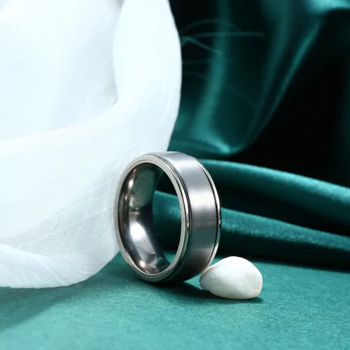 Miniatura 7 de Anillo giratorio de titanio de tungsteno de 0.2360.315 pulgadas para hombre, tamaño medio, sin níquel, anillo de ansiedad para hombres y mujeres