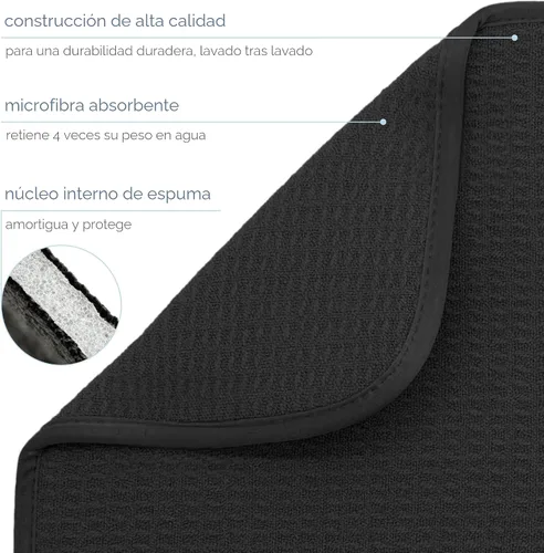 Miniatura 3 de S&T INC. Tapete de microfibra para secado de platos, reversible y absorbente para cocina, de 16 x 18 pulgadas, color negro