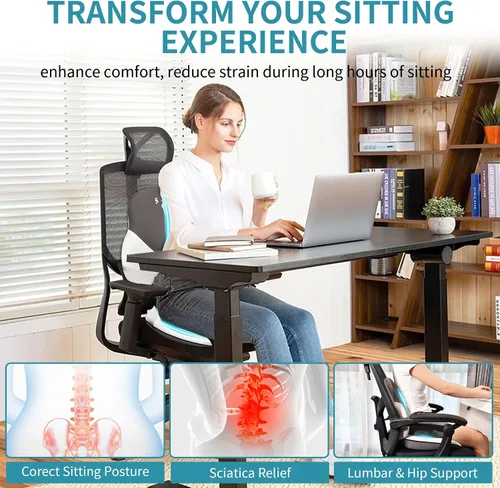 Miniatura 2 de FLORICH Cojín de Asiento con Soporte Lumbar para Silla de Oficina, Soporte de Respaldo Inferior del Automóvil, Almohada Ergonómica para Silla de Gris