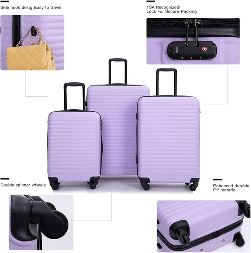 Miniatura 9 de Travelhouse Juego de equipaje, maletas rígidas expandibles de 24 pulgadas28 pulgadas, 20 pulgadas, juego de 3 piezas de equipaje de viaje con ruedas