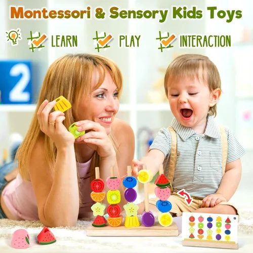 Miniatura 3 de Montessori - Juguetes apilables de cuentas de madera: regalos de cumpleaños para niños y niñas de 2, 3 y 4 años, juego de secuencia para niños