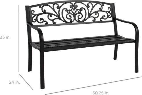 Miniatura 2 de Mejor Elección Productos 50 in patio parque banco de jardín patio marco de acero inoxidable muebles al aire porche silla, L, Negro